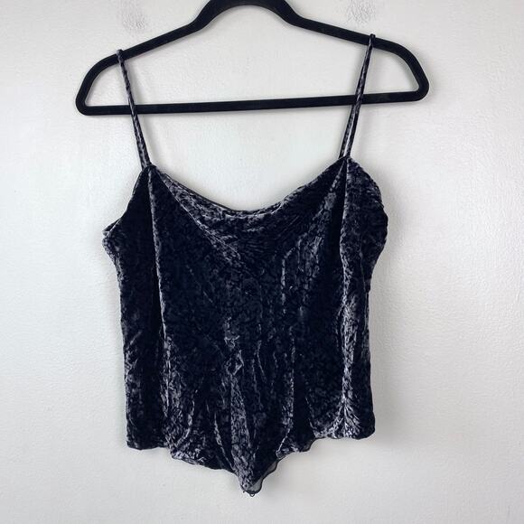 Anne Klein Velvet Whimsygoth Cami Gray Black Crushed Velvet Triangle Hem Size 12 - Picture 1 of 9